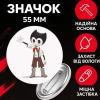 Значок Бенді і чорнильна машина Bendy and the ink machine на шпильці на рюкзак 55 мм 1 шт