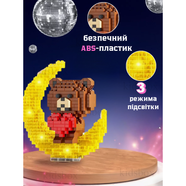 Конструктор мишка с сердечком BRICKS с подсветкой ночник игрушка 402 детали