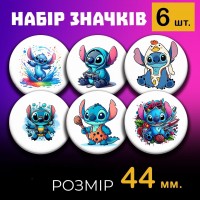 Значки Ліло і Стіч Дісней Lilo &amp; Stitch набір на шпильці 44 мм 6шт