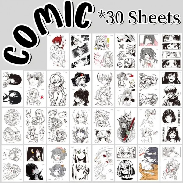 Тимчасові татуювання наклейки водонепроникні аніме манга косплей 30 шт