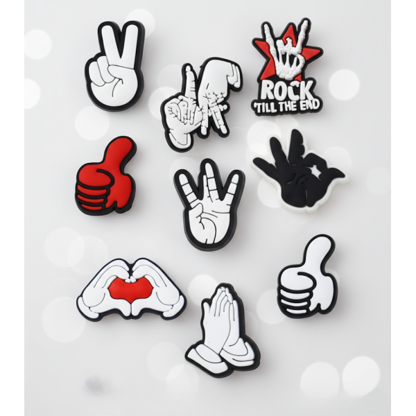 Джибітси жести рук пальці Jibbitz 9 шт аксесуари крокс прикраса