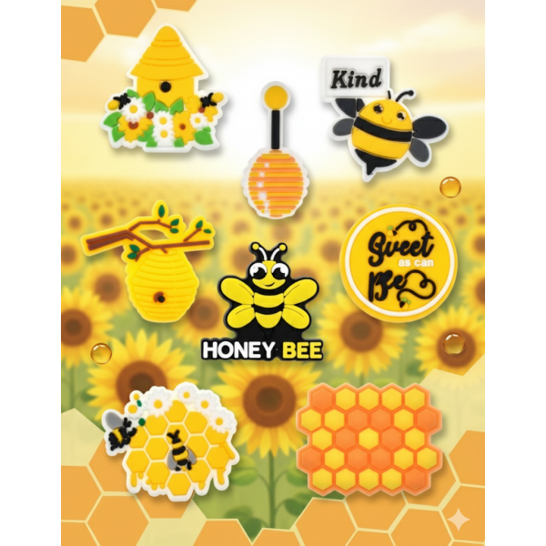 Джибітси бджола мед вулик пасіка Jibbitz 8 шт аксесуари крокс прикраса