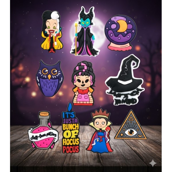 Джибітси Фокус Покус Hocus Pocus магія відьма 10 шт аксесуари для взуття крокс прикраса