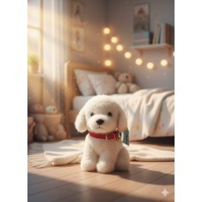 М'яка іграшка собака Мальтипу Maltipoo кучеряве щеня з нашийником біла 23 см