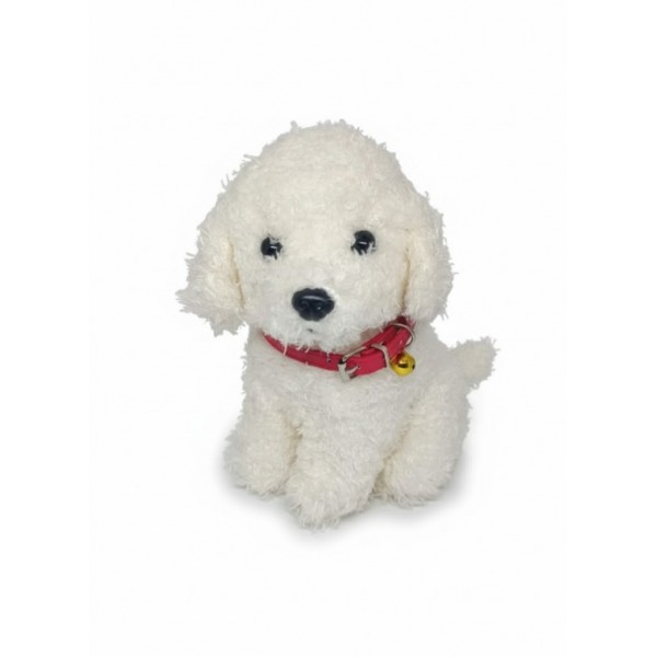 Мягкая игрушка собака Мальтипу Maltipoo кучерявый щенок с ошейником белая 23 см