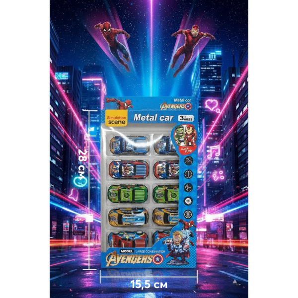 Набор машинок Мстители Avengers Infinity War Marvel Марвел металлические инерционные для детей супергерои 10 шт
