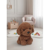 Мягкая игрушка собака Мальтипу Maltipoo кучерявый щенок с ошейником коричневый 23 см