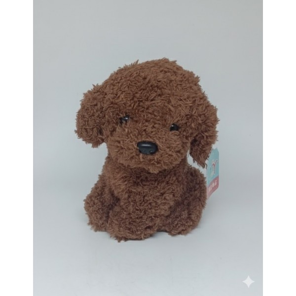 Мягкая игрушка собака Мальтипу Maltipoo кучерявый щенок с ошейником коричневый 23 см