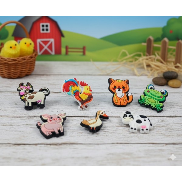 Джибітси тварини ферма прикраси для взуття в стилі фермерських тварин Jibbitz Farm 7 шт аксесуари крокс