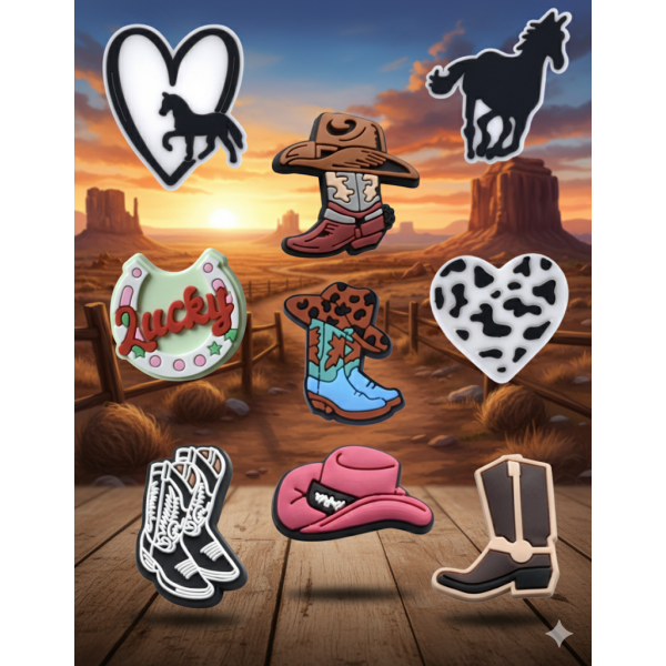 Джибітси ковбой техас захід кантрі вестерн кінь капелюх чобіт Jibbitz 9 шт аксесуари крокс прикраса