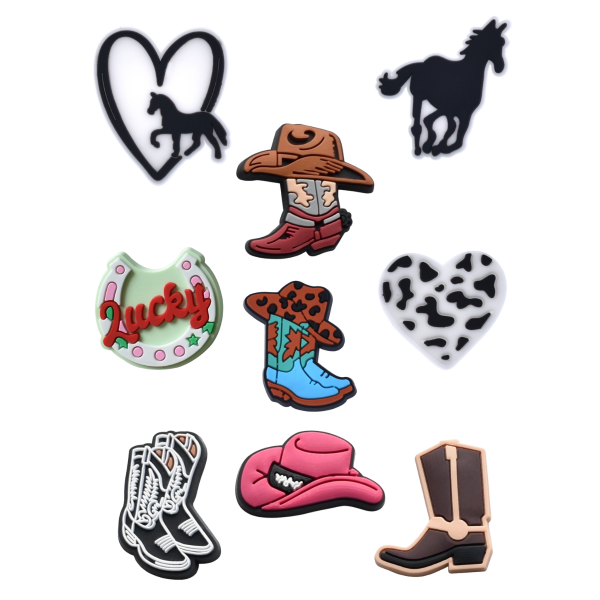 Джибітси ковбой техас захід кантрі вестерн кінь капелюх чобіт Jibbitz 9 шт аксесуари крокс прикраса