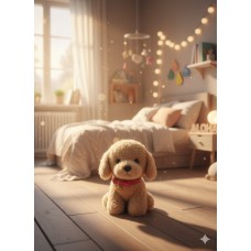 М'яка іграшка собака Мальтипу Maltipoo кучеряве щеня з нашийником бежевий 23 см