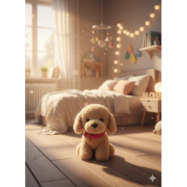 Мягкая игрушка собака Мальтипу Maltipoo кучерявый щенок с ошейником бежевый 23 см