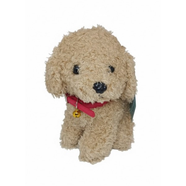 Мягкая игрушка собака Мальтипу Maltipoo кучерявый щенок с ошейником бежевый 23 см