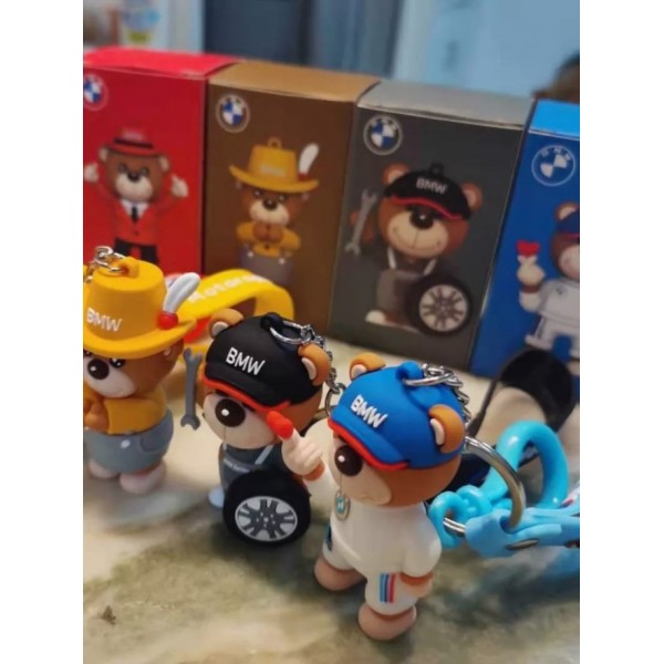 Брелок для BMW у стилі Motorsport Ведмедик Аксесуари БМВ Брелоки bmw Чорний з ключем та колесом 7 см