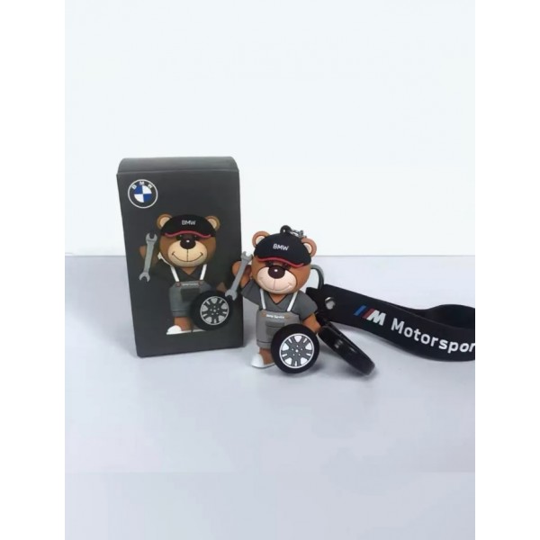 Брелок для BMW у стилі Motorsport Ведмедик Аксесуари БМВ Брелоки bmw Чорний з ключем та колесом 7 см