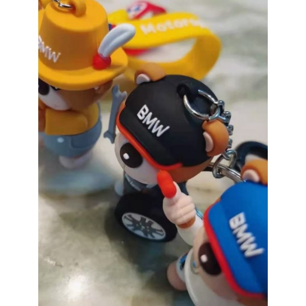 Брелок для BMW у стилі Motorsport Ведмедик Аксесуари БМВ Брелоки bmw Чорний з ключем та колесом 7 см