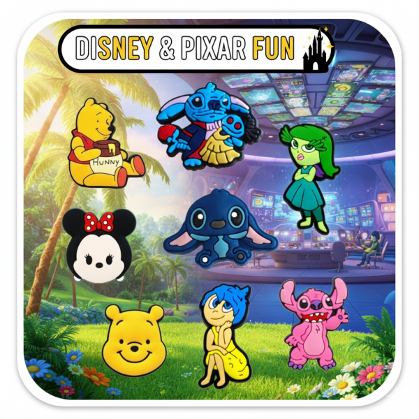 Джибітси Ліло і стіч Вінні Пух Думками навиворіт Дісней 8 шт аксесуари для взуття крокс прикраса