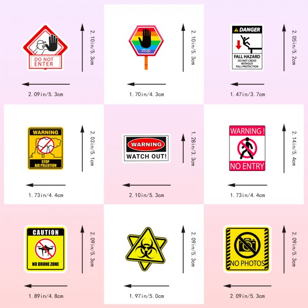 Стікери попереджувальні знаки увага небезпека заборона нагадування нагадування Warning стікерпак наклейки набір наліпок 50 шт