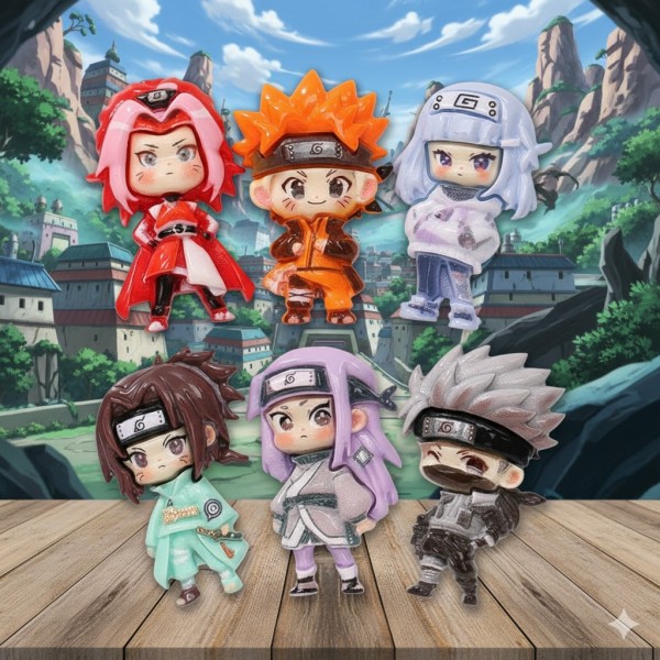 Стікери Наруто 3D Наруто Naruto Саске Какаші Хіната Сакура аксесуари вироби зі смоли 3,5 см 6 шт