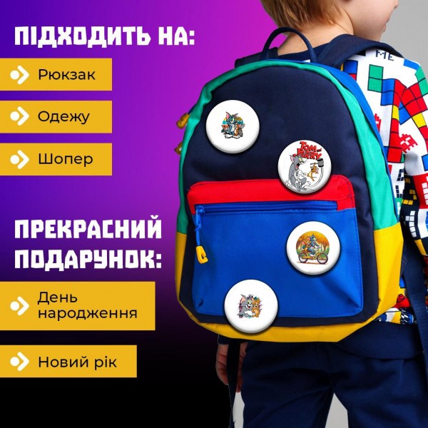 Значки Том і Джеррі Tom and Jerry на шпильці 44 мм набір 6шт